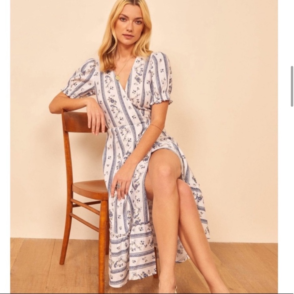 Rare Reformation Veronika Linen Floral Dress L